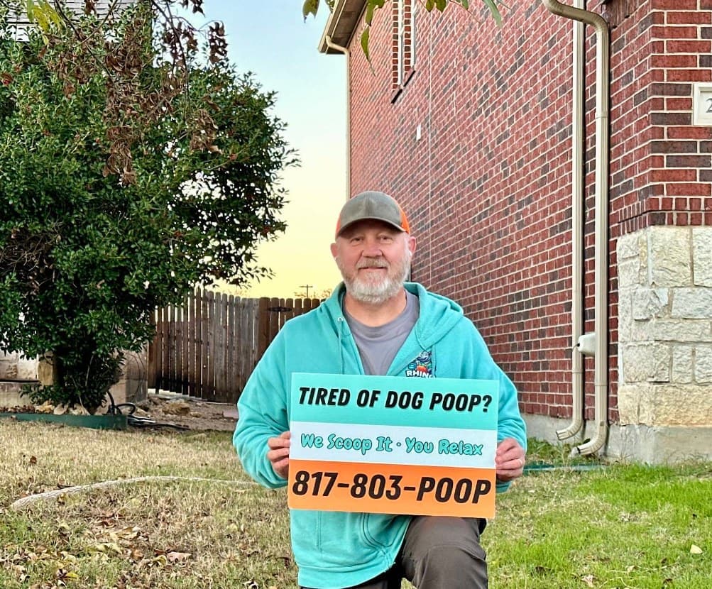 Rhino Scoop dog waste removal service at a clean residential property in Newark, Texas